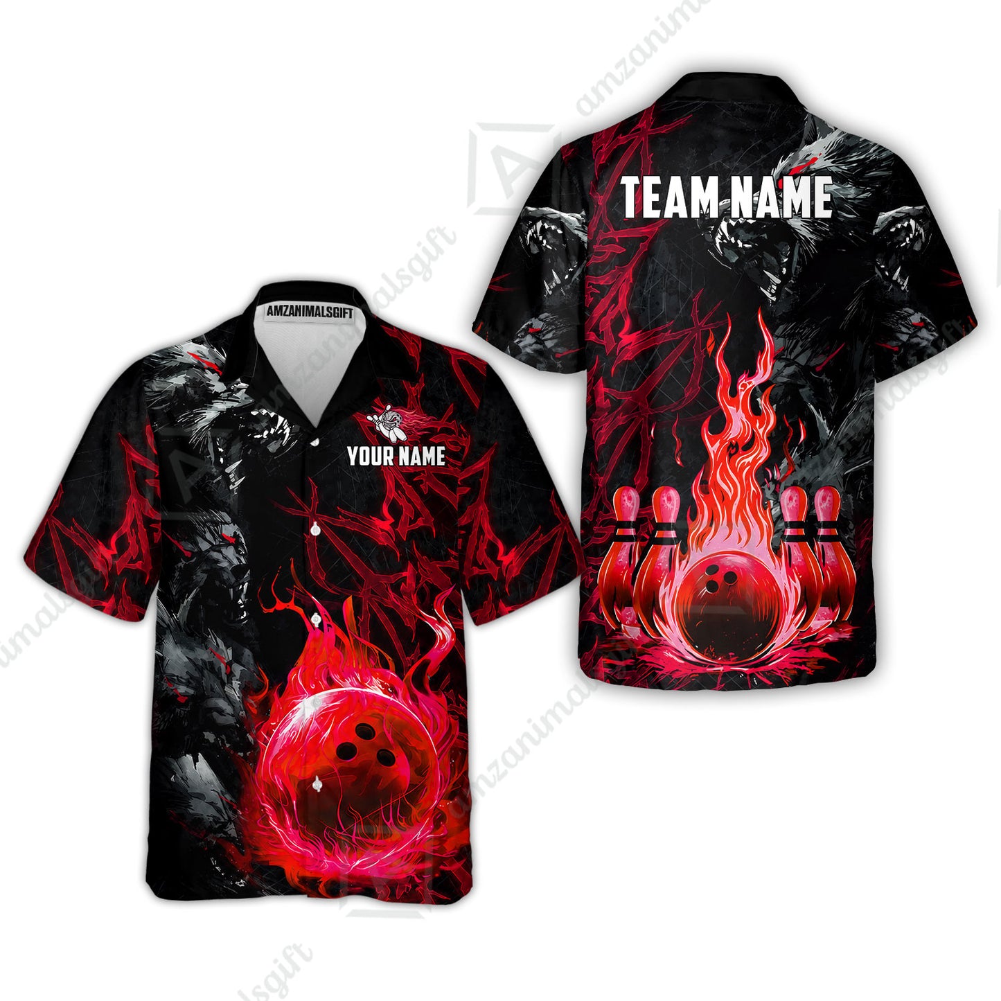 Custom Bowling Jersey Polo Shirt, Hellfire Werewolf & Crimson Strike, Custom Bowling Jersey Team Shirt For Players With Name & Team Name