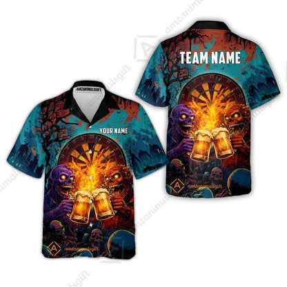 Custom Darts Team Jersey, Personalized Halloween Skull Beer Darts Polo Shirt For Players With Name & Team Name