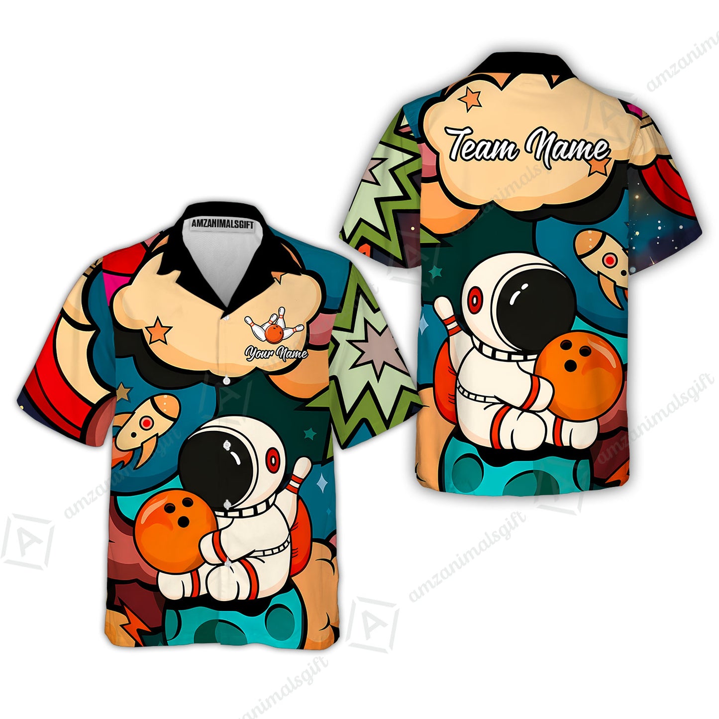 Custom Bowling Jersey Polo Shirt, Astronaut Bowling Galaxy Flight, Personalized Name And Team Name