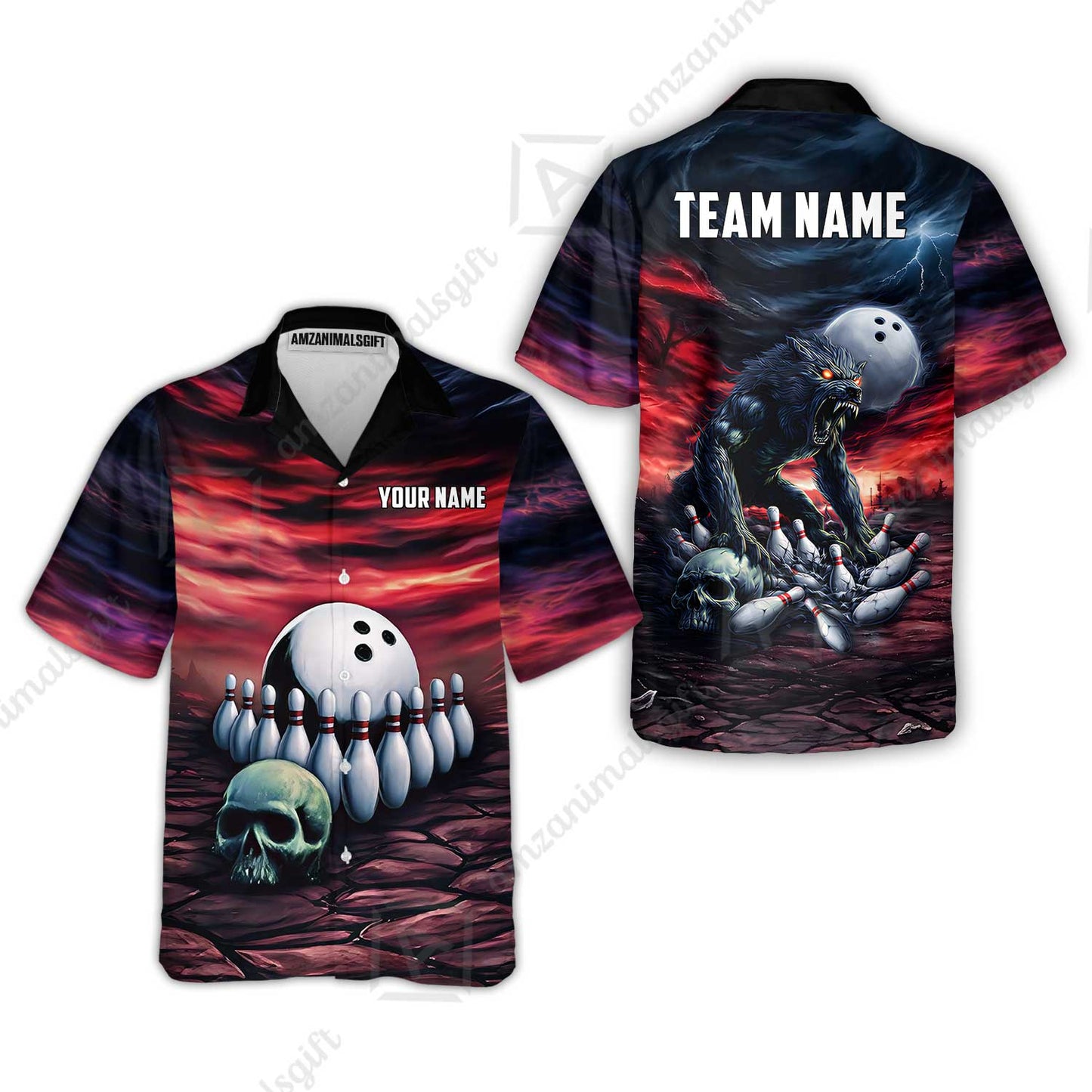 Custom Full Moon Werewolf Bowling Jersey Polo Shirt, Custom Full Moon Werewolf Bowling Jersey Team Shirt For Players With Name & Team Name