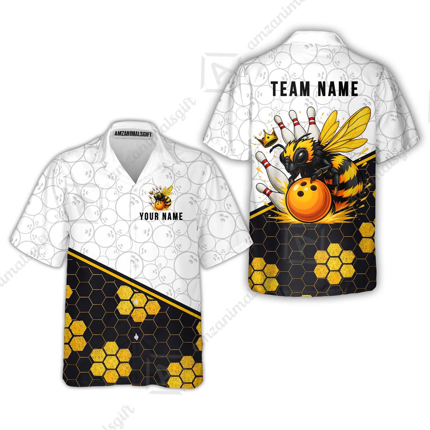 Custom Bowling Jersey Polo Shirt, Elite Golden Honeycomb Bee, Custom Bowling Jersey Team Shirt For Players With Name and Team Name