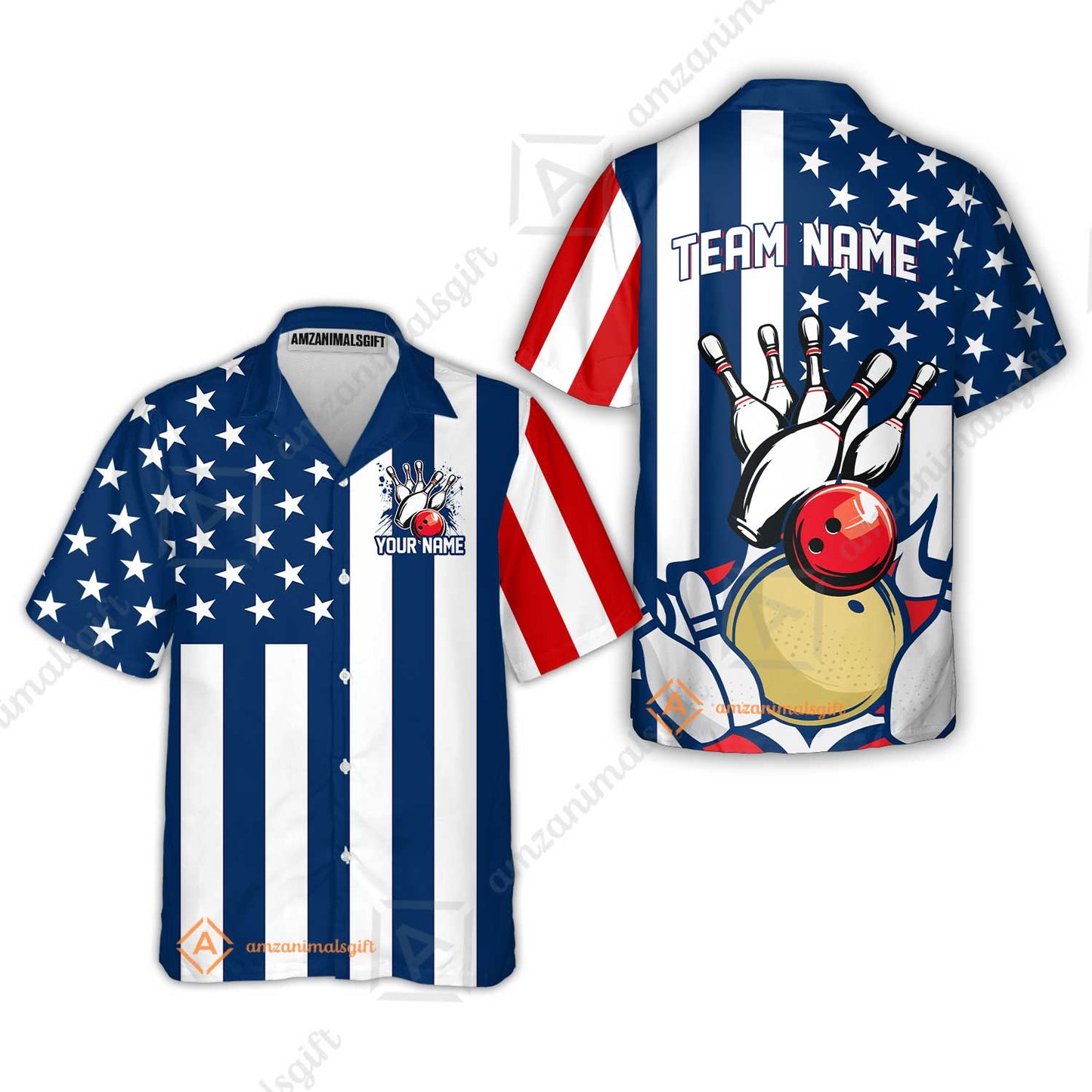 Customized American Flag Bowling Polo Shirt, Red White Blue Bowling Team Jerseys Polo Shirts, Bowling uniforms, Perfect Outfit For Bowlers