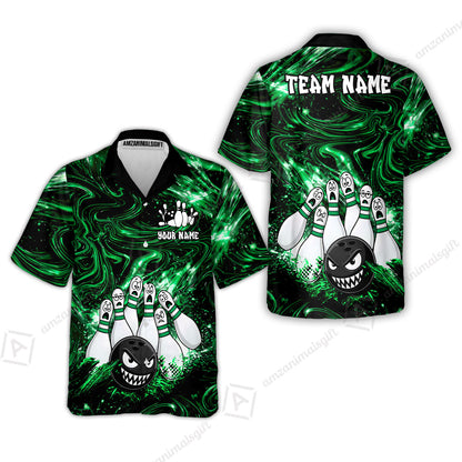 Customized Bowling Unisex Polo Shirt, Bowling Angry Ball VS Screaming Pins, Personalized Name And Team Name