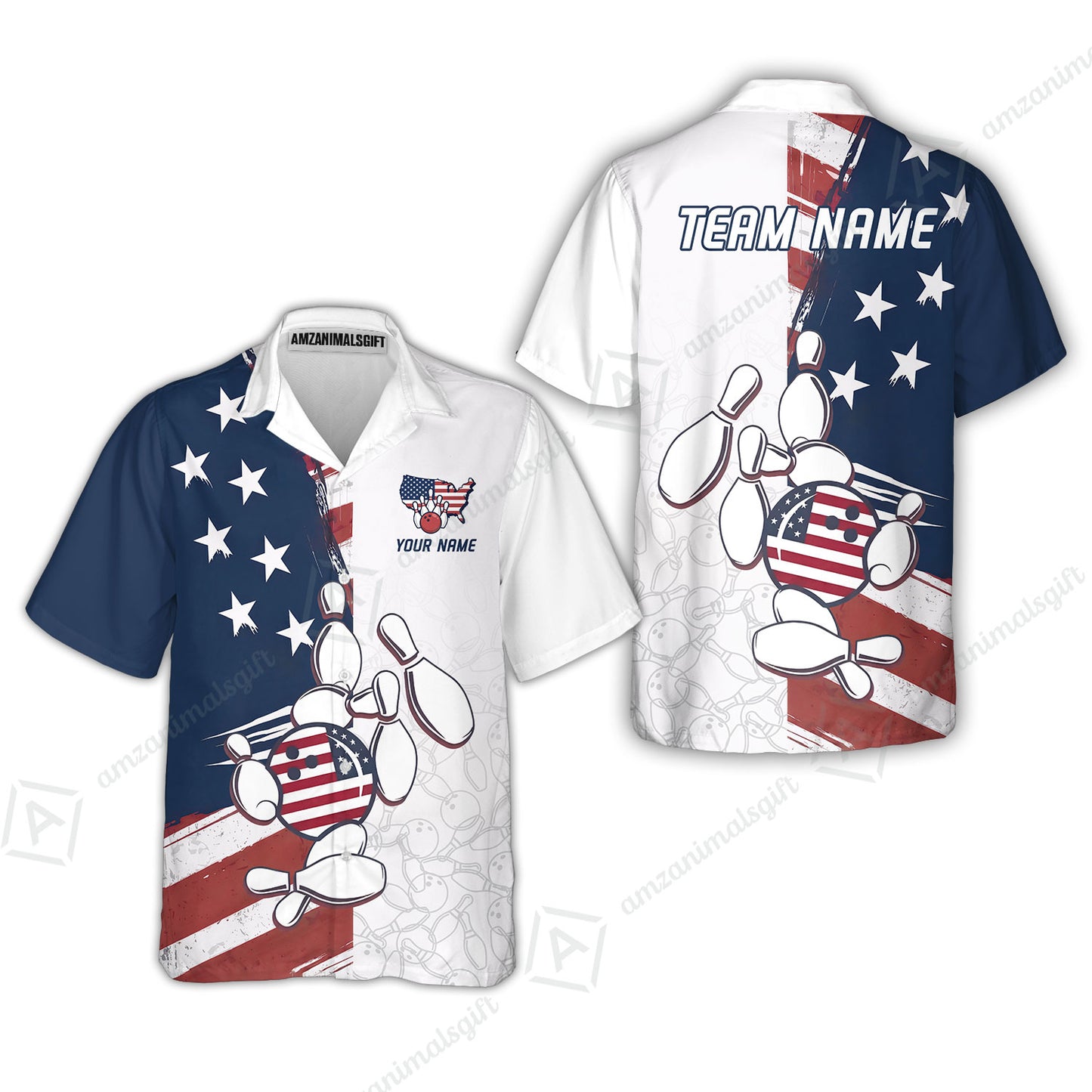 Custom Bowling Jersey Polo Shirt, USA Flag Bowling Ball Custom Bowling Jersey Team Shirt For Players With Name & Team Name