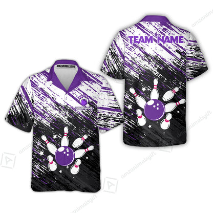Customized Bowling Unisex Polo Shirt, Floral Pattern Black Purple Brush Wrap Abstract, Personalized Name Team Name