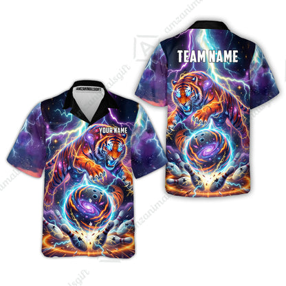 Custom Bowling Jersey Polo Shirt, Galactic Tiger Electric Strike, Custom Bowling Jersey Team Shirt For Players With Name and Team Name