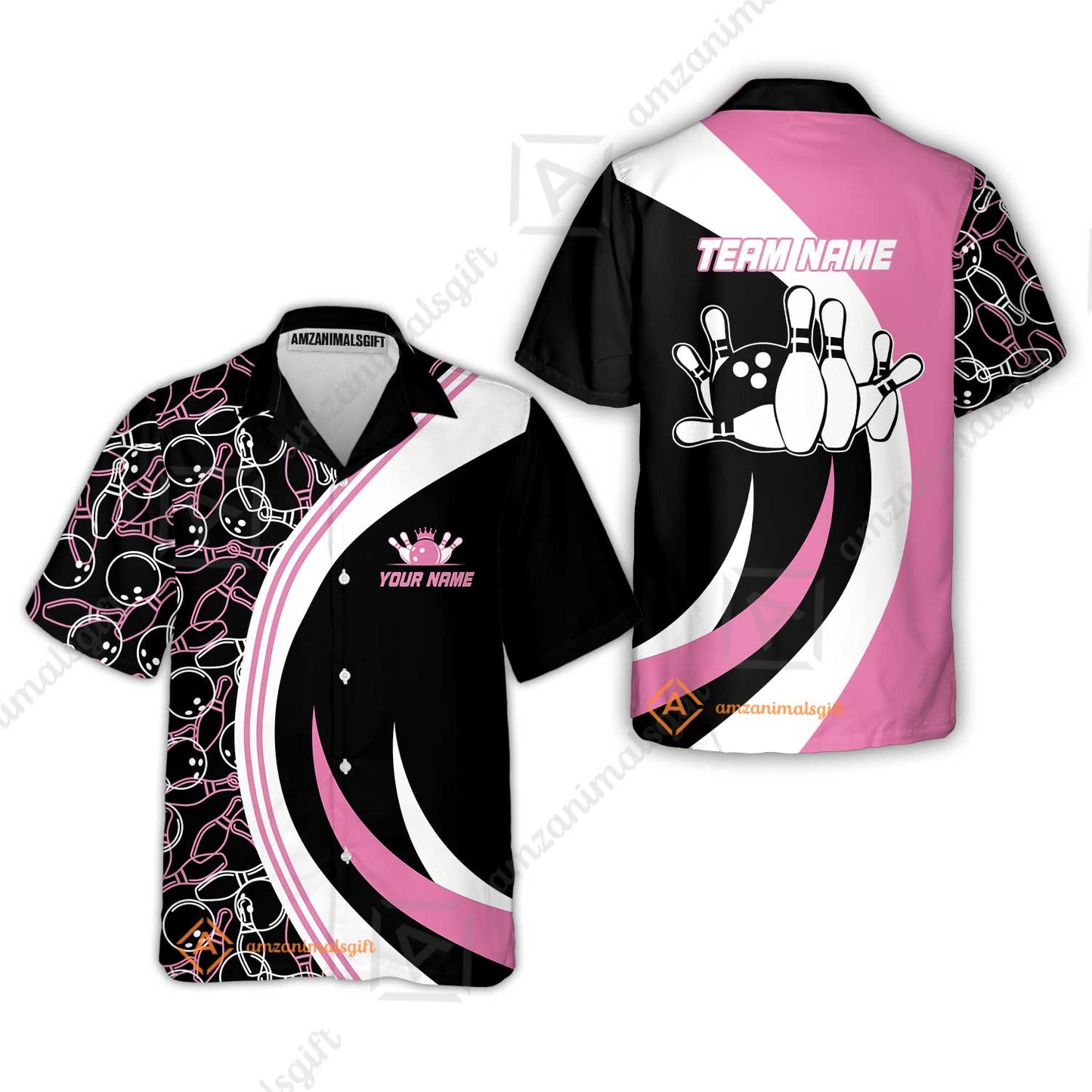 Custom Team Name Black Pink Bowling Team Jersey - Bowling uniforms  Seamless Pattern Bowling Zip Polo Shirts - Uniform Shirt For Bowlers