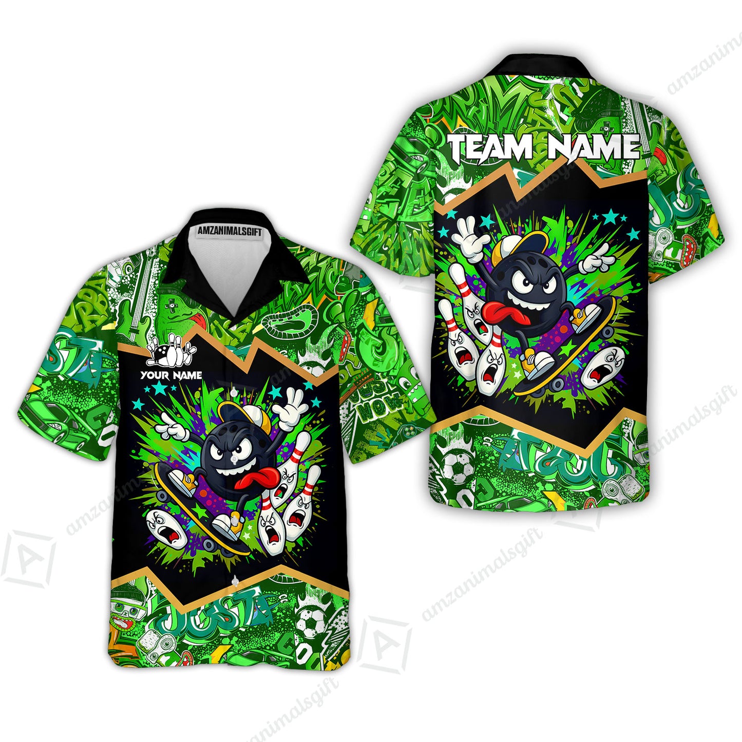 Customized Bowling Unisex Polo Shirt, Skater Bowling Ball Attack, Bowling Uniform, Personalized Name And Team Name