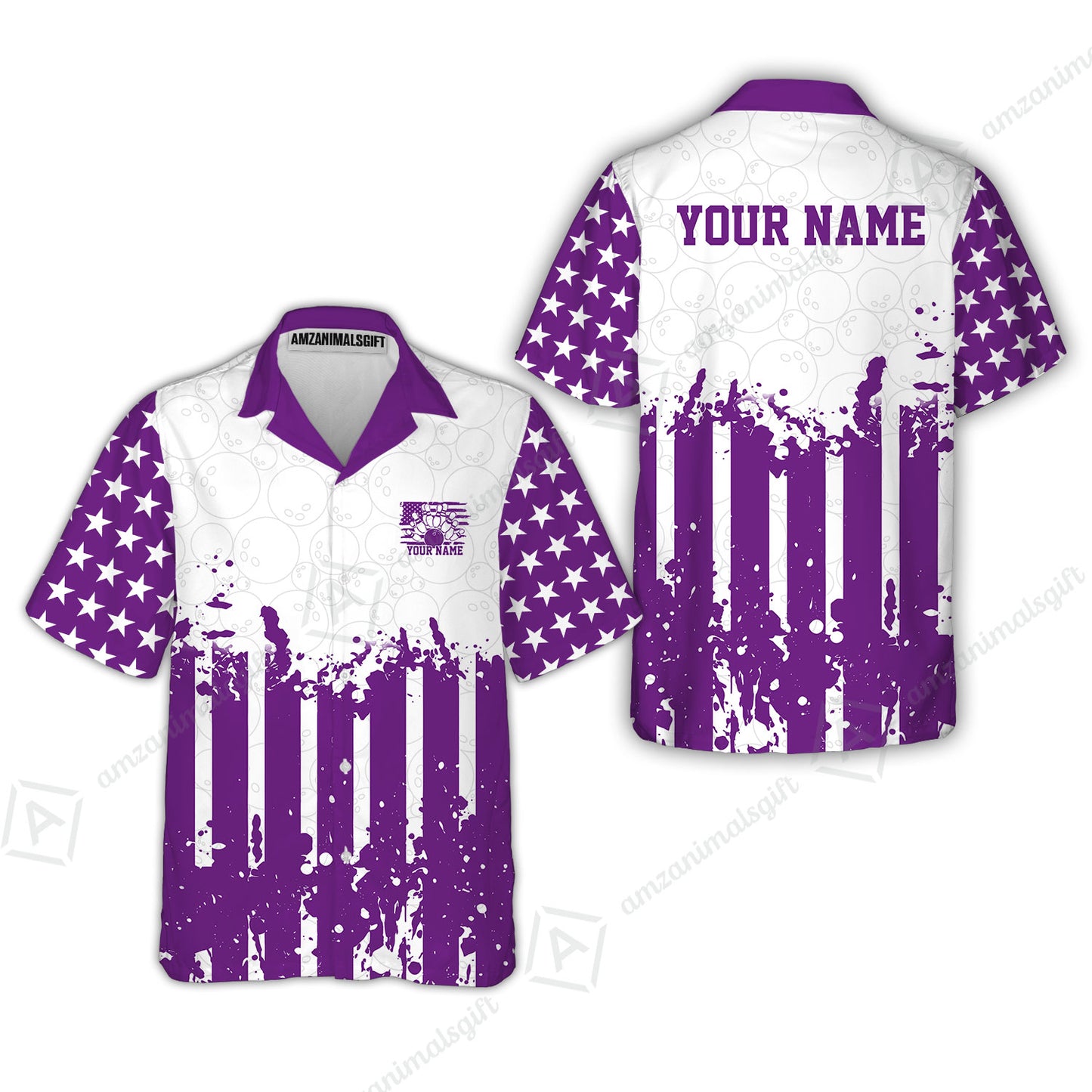 Custom Bowling Jersey Polo Shirt, Distressed Stars and Stripes Grunge, Custom Bowling Jersey Team Shirt For Players With Name and Team Name