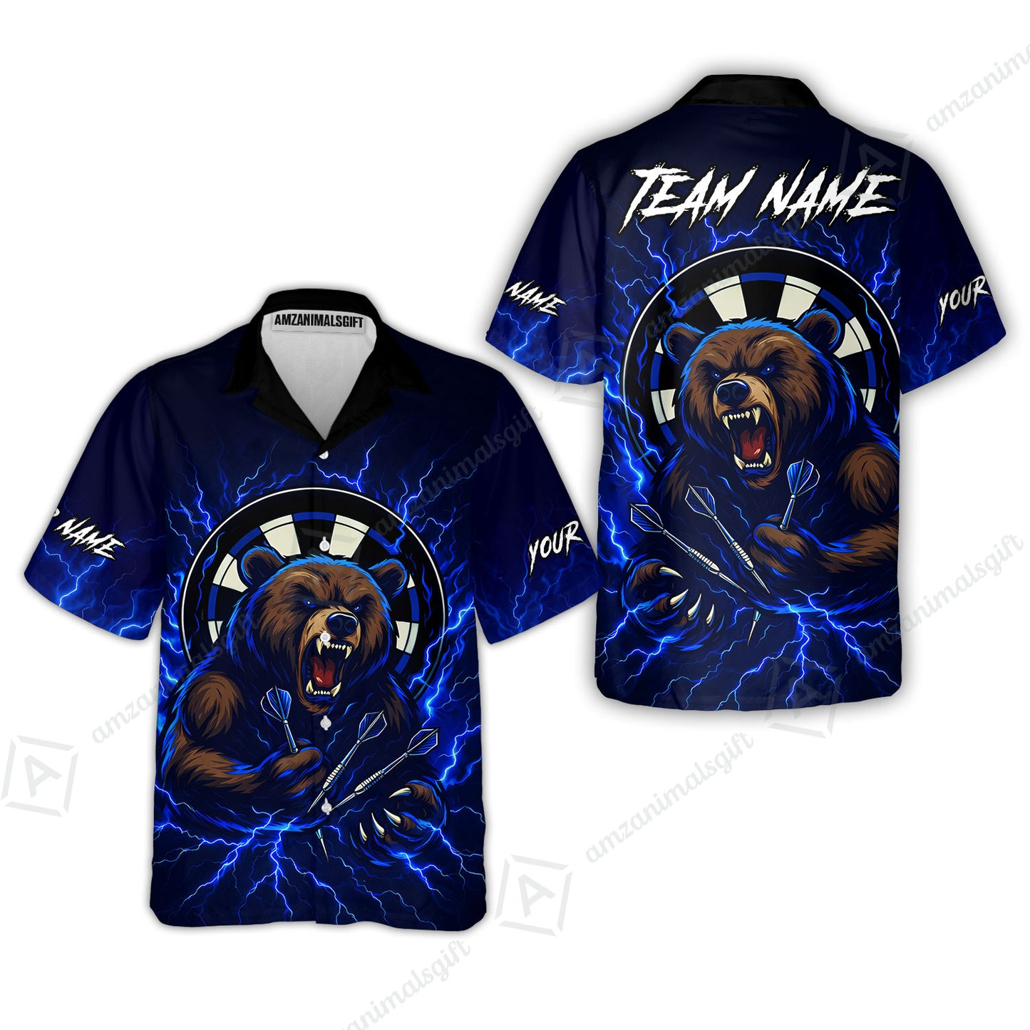 Custom Darts Team Long Sleeve Polo Shirt, Personalized Bear Thunder Lightning Darts Shirt with Name & Team Name
