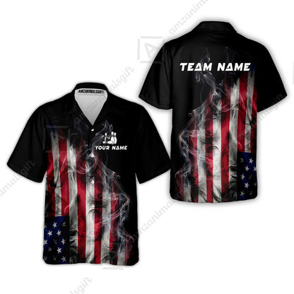 Custom Bowling Jersey Polo Shirt, Smoke USA Flag Bowling, Custom Bowling Jersey Team Shirt For Players With Name & Team Name