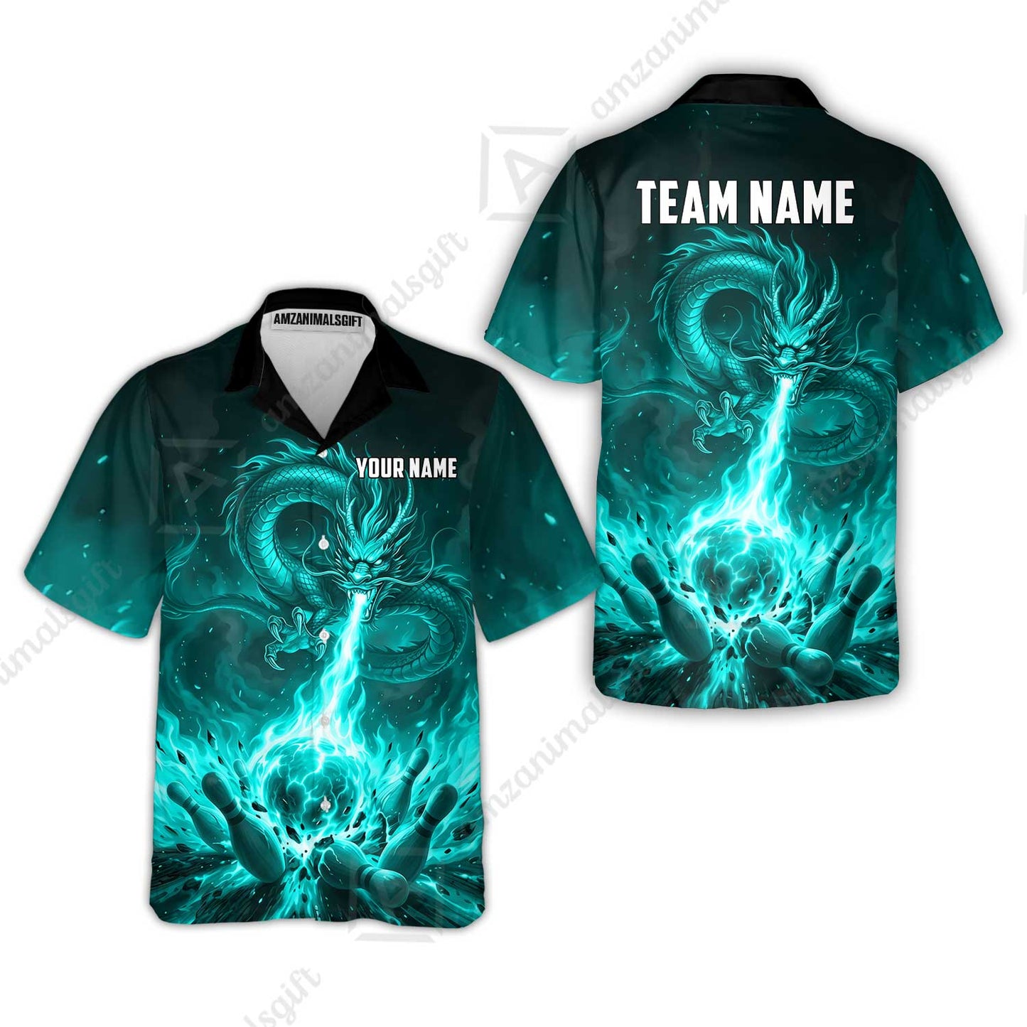 Custom Bowling Jersey Polo Shirt, Asian Dragon's Fire Strike, Custom Bowling Jersey Team Shirt For Players With Name & Team Name