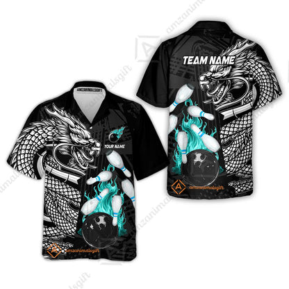 Custom Bowling Team Jerseys Polo Shirts, Bowling uniforms Bowling & Pins Dragon Flame Fire Multicolor Options Personalized Name And Team Name