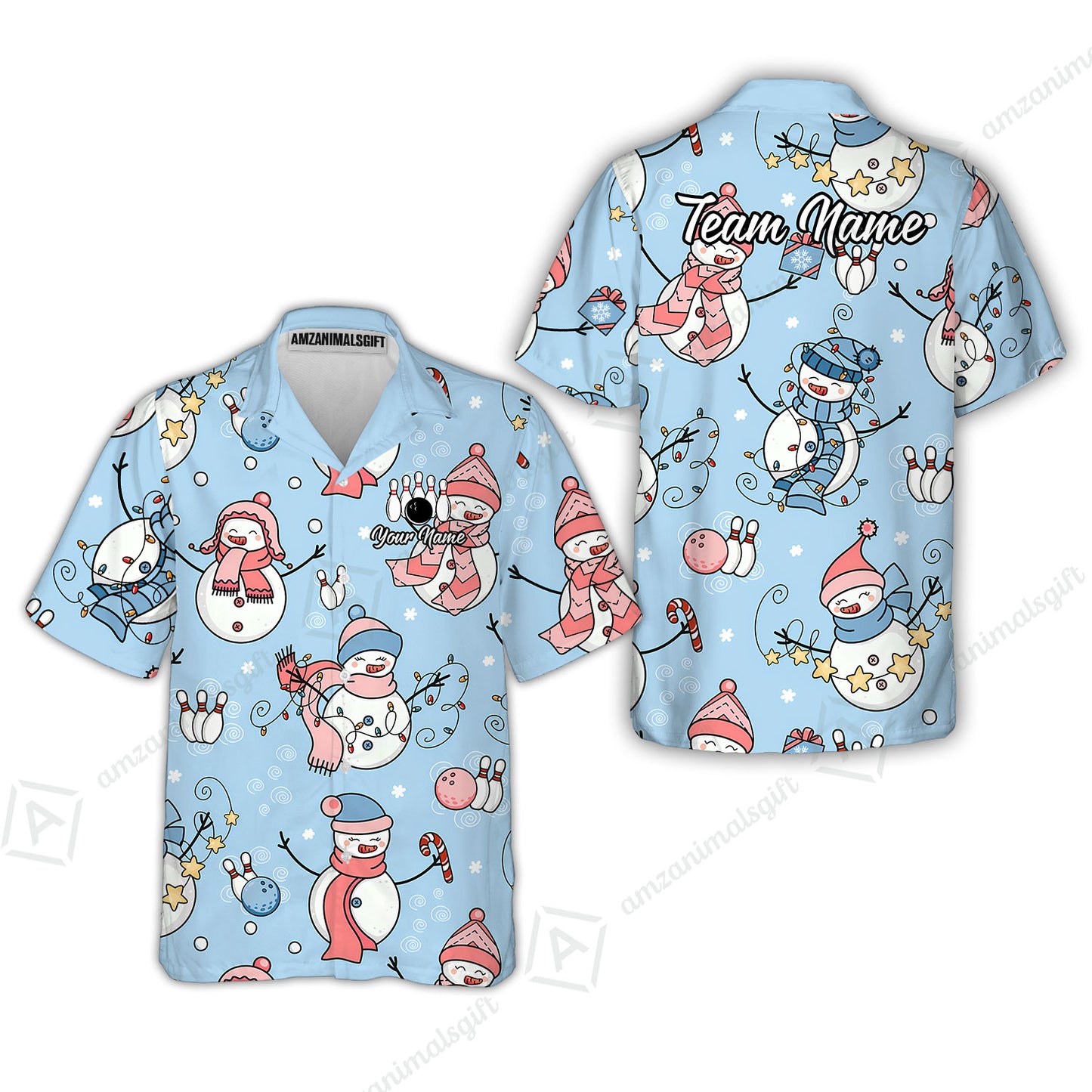 Custom Bowling Jersey Polo Shirt, Snowman Bowling Snowflower, Personalized Name And Team Name