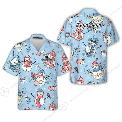 Custom Bowling Jersey Polo Shirt, Snowman Bowling Snowflower, Personalized Name And Team Name