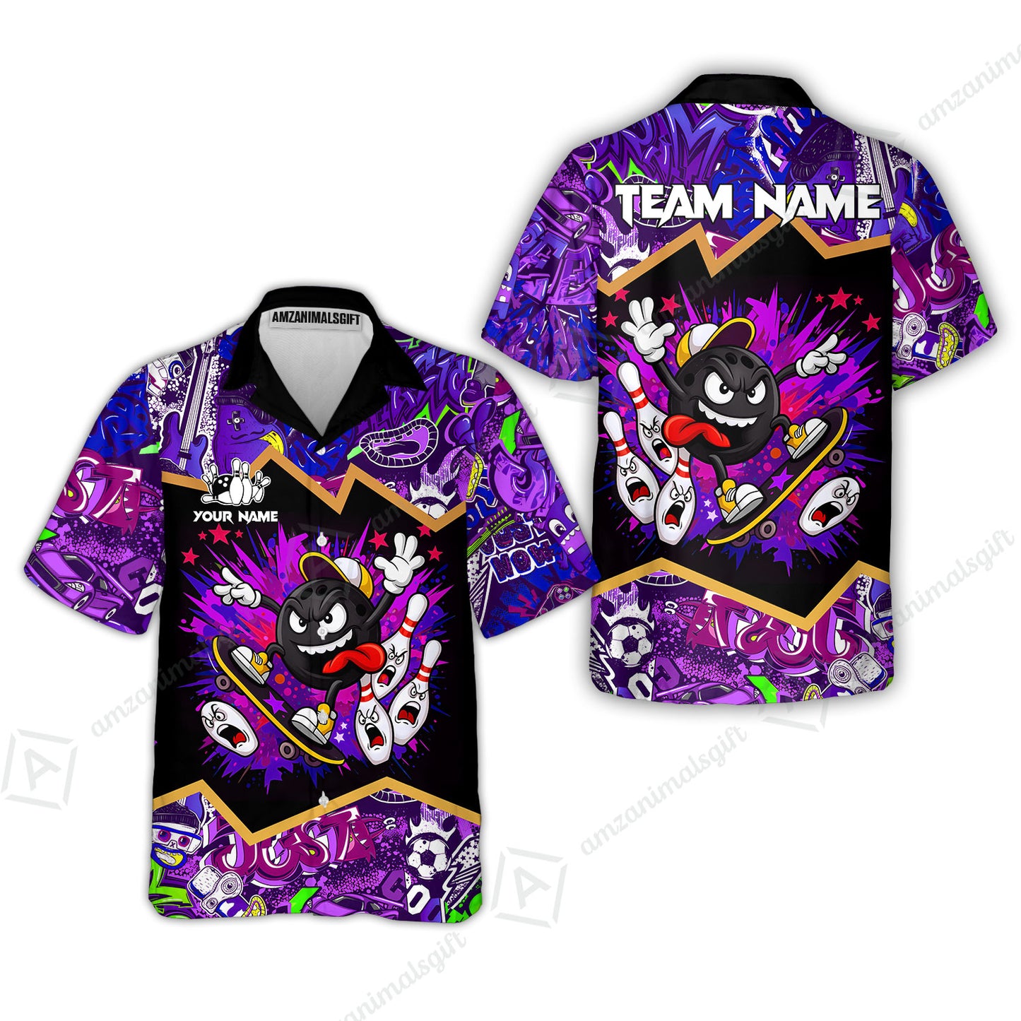 Customized Bowling Unisex Polo Shirt, Skater Bowling Ball Attack, Bowling Uniform, Personalized Name And Team Name