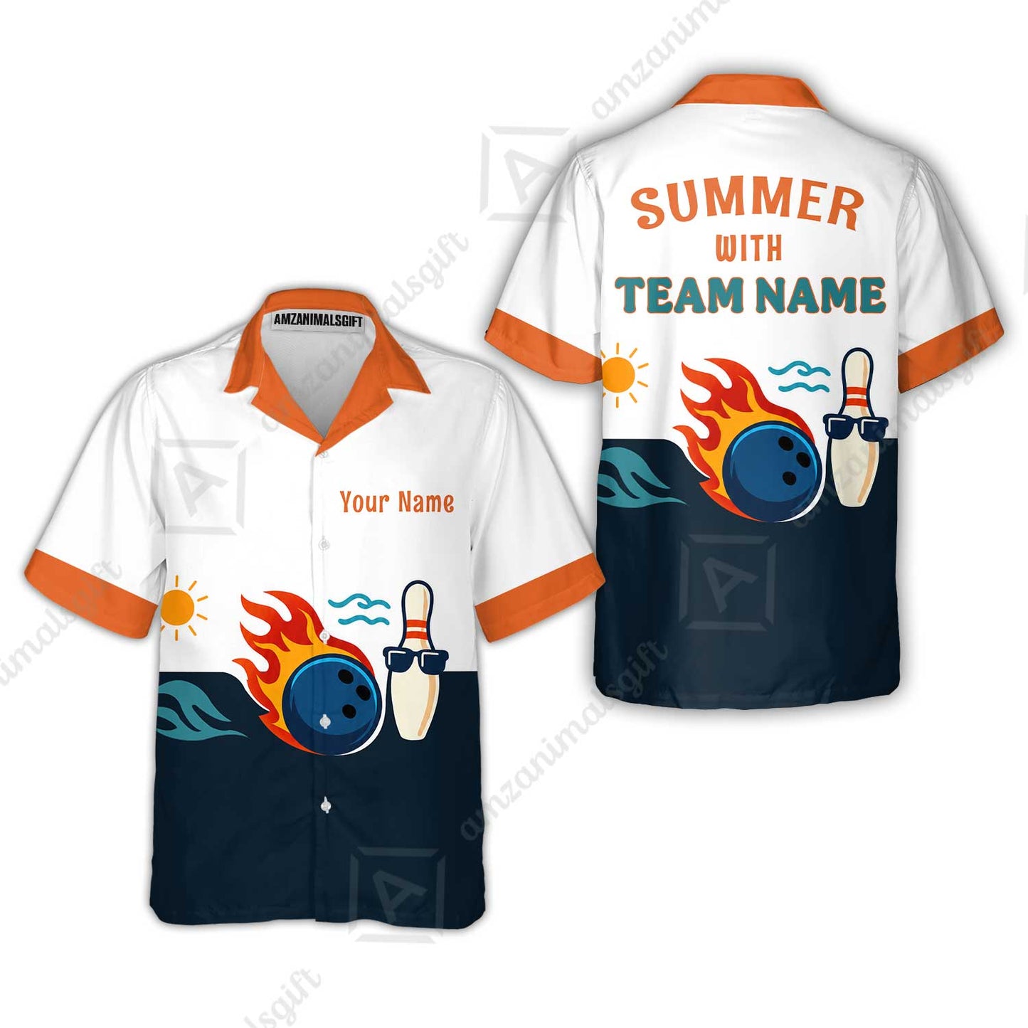 Custom Bowling Jersey Polo Shirt, Summer With The Fire, Custom Bowling Jersey Team Shirt For Players With Name and Team Name
