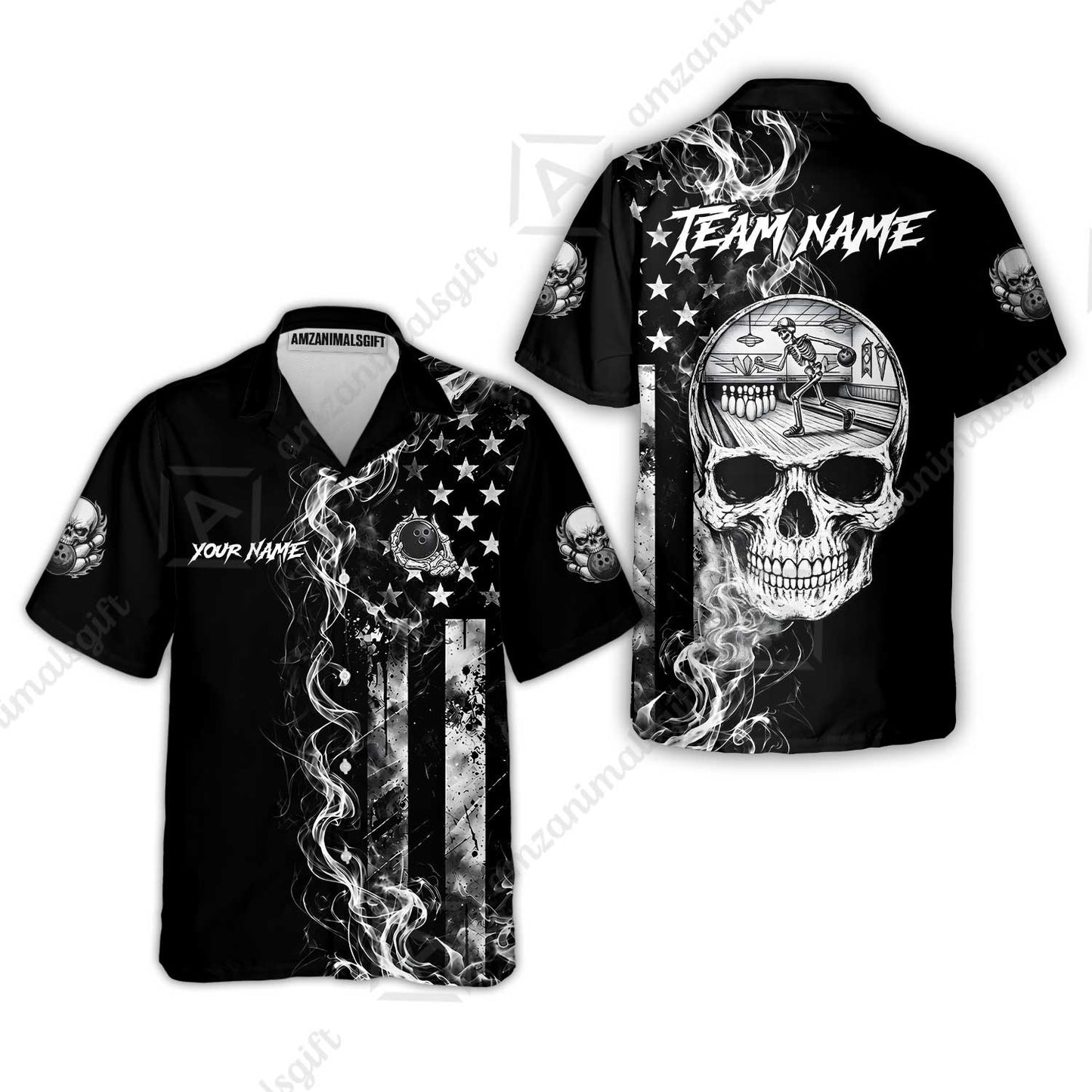 Custom Bowling Jersey Polo Shirt, Gothic Skeleton Skull Strike, Custom Bowling Jersey Team Shirt For Players With Name and Team Name