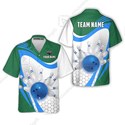 Custom Bowling Jersey Polo Shirt, Geometric Streamline & Fresh Mint, Custom Bowling Jersey Team Shirt For Players With Name & Team Name