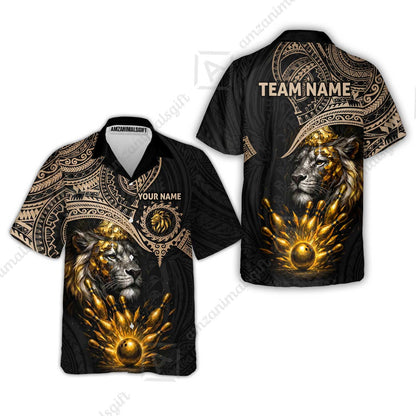 Custom Bowling Jersey Polo Shirt, Regal Golden Tribal Lion, Custom Bowling Jersey Team Shirt For Players With Name and Team Name
