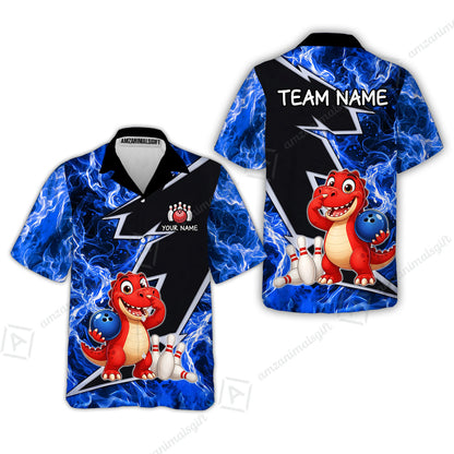 Custom Bowling Jersey Polo Shirt, Fire Lightning Dino Strike, Custom Bowling Jersey Team Shirt For Players With Name and Team Name