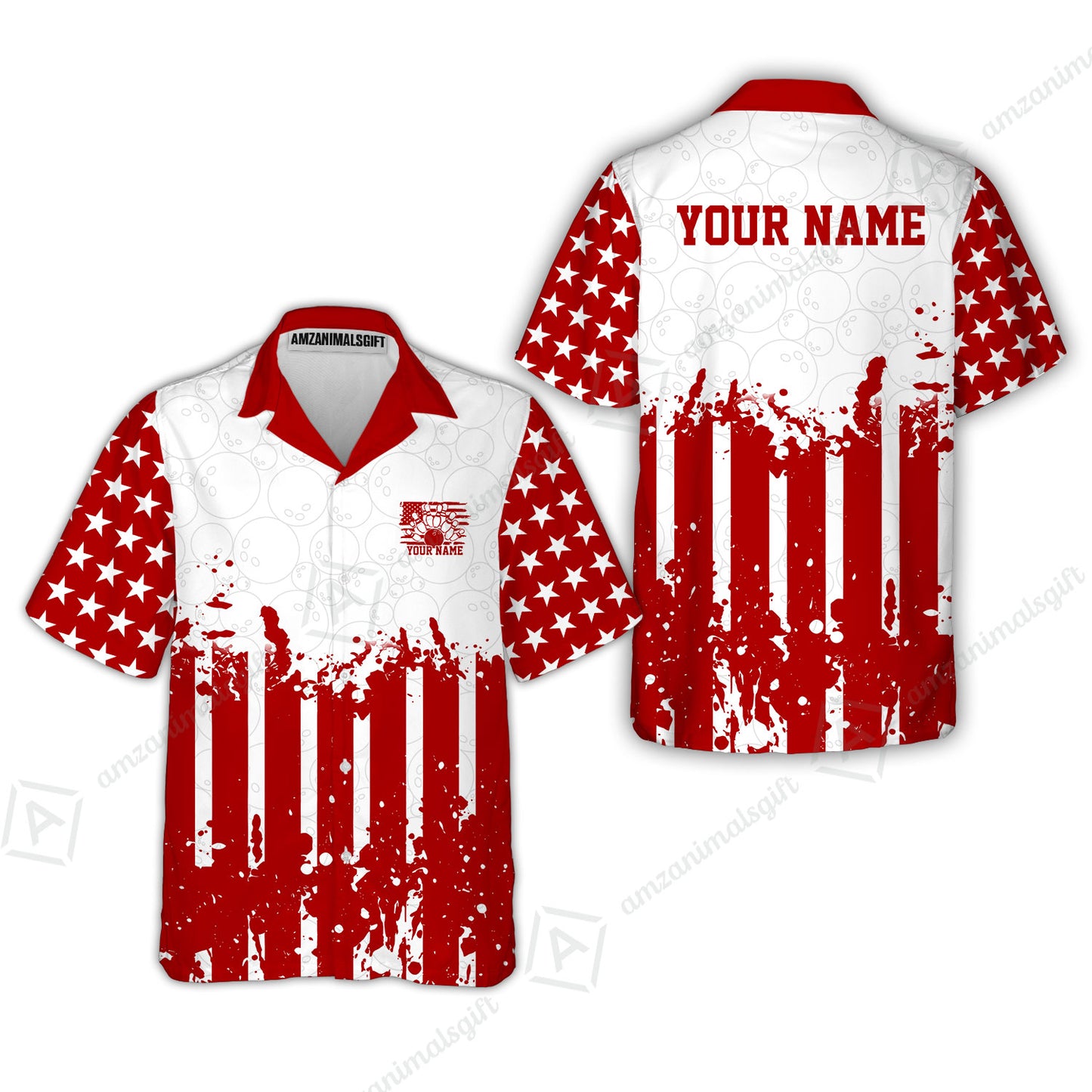 Custom Bowling Jersey Polo Shirt, Distressed Stars and Stripes Grunge, Custom Bowling Jersey Team Shirt For Players With Name and Team Name