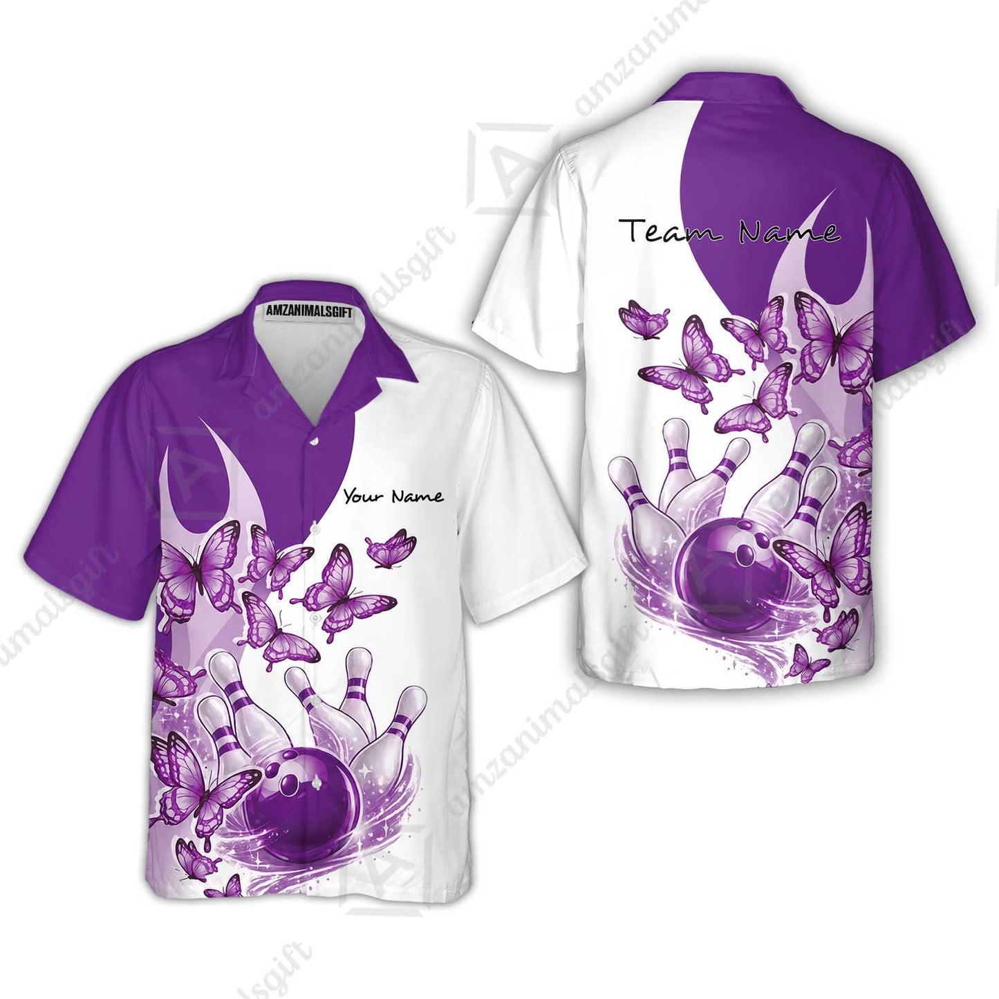 Custom Bowling Jersey Polo Shirt, Butterfly Strike, Personalized Name & Team Name