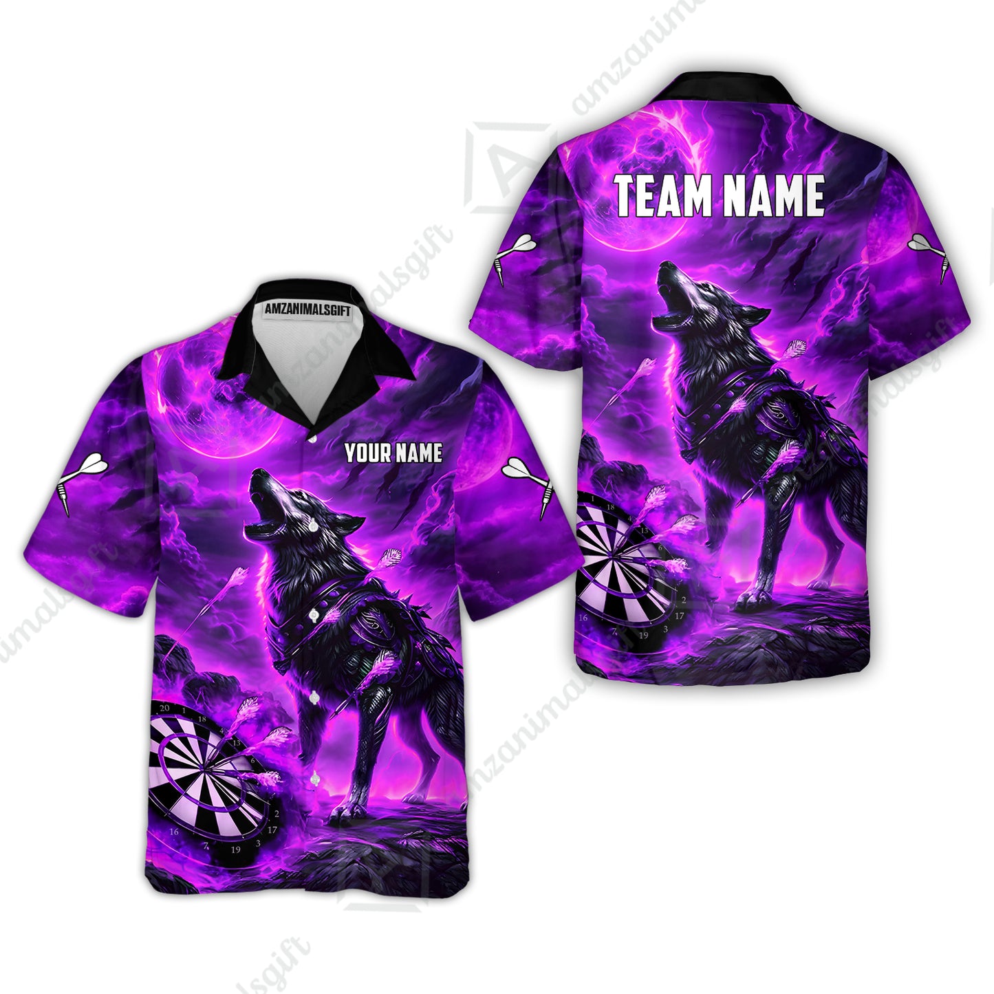 Custom Darts Team Jersey, Personalized Flaming Wolf Jersey Shirt For Players With Name & Team Name