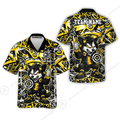 Customized Darts Team Uniform Shirt, Cool Cartoon Wolf With Dartboard, Personalized Name And Team Name