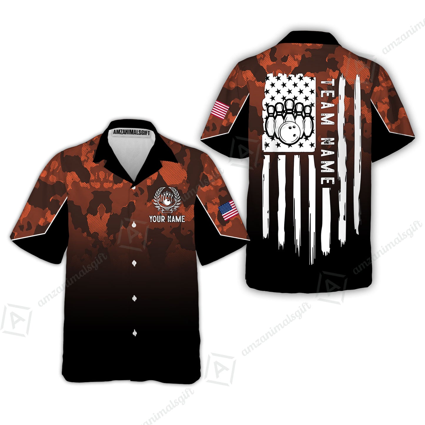 Custom Bowling Jersey Polo Shirt, Tactical Camo Patriotic Flag, Custom Bowling Jersey Team Shirt For Players With Name and Team Name