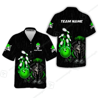 Custom Bowling Jersey Polo Shirt, Fire Bowling Knight Rain Skull Logo, Personalize Name & Team Name