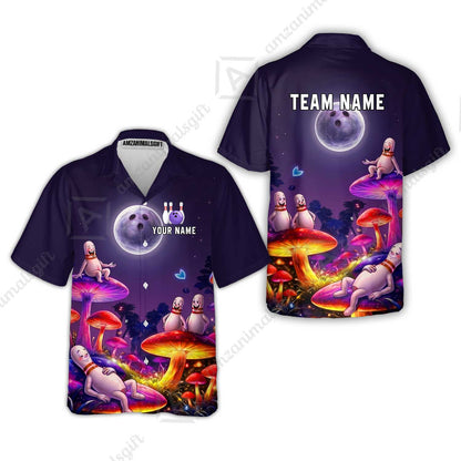 Custom Bowling Jersey Polo Shirt, Psychedelic Magic Mushroom Forest, Custom Bowling Jersey Team Shirt For Players With Name and Team Name