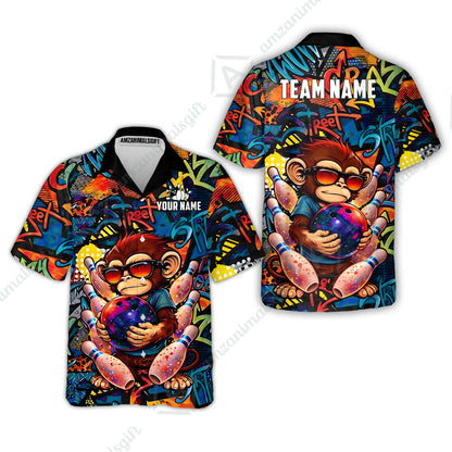 Custom Bowling Jersey Polo Shirt, Street Graffiti Funny Monkey Mascot, Custom Bowling Jersey Team Shirt For Players With Name & Team Name