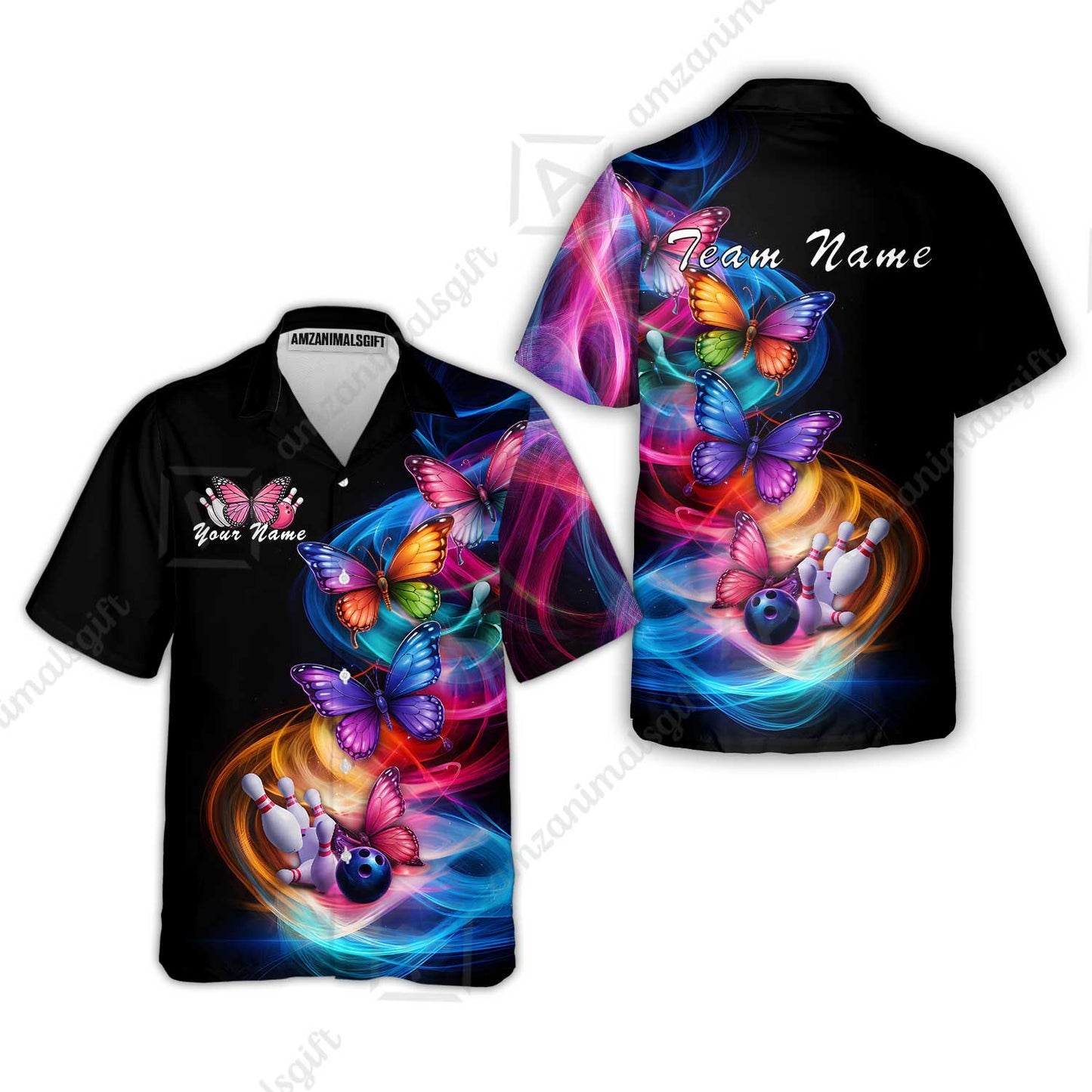 Custom Bowling Jersey Polo Shirt, Artistic Monarch Butterfly Bowling Custom Bowling Jersey Team Shirt For Players With Name & Team Name