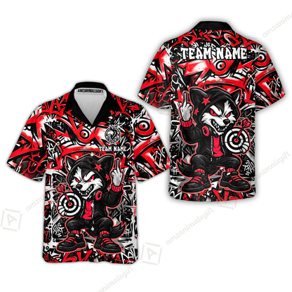 Customized Darts Team Uniform Shirt, Cool Cartoon Wolf With Dartboard, Personalized Name And Team Name
