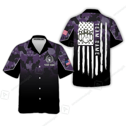 Custom Bowling Jersey Polo Shirt, Tactical Camo Patriotic Flag, Custom Bowling Jersey Team Shirt For Players With Name and Team Name
