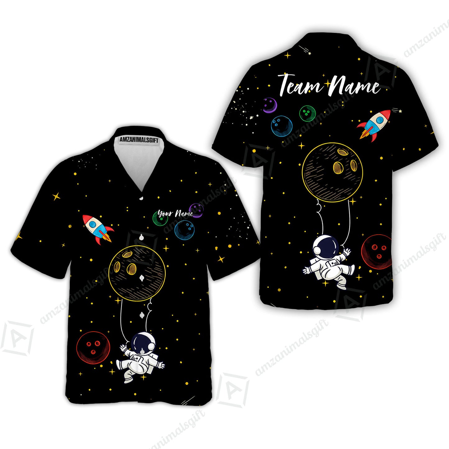 Custom Bowling Jersey Polo Shirt, Spaceman Bowling Galaxy, Custom Bowling Jersey Team Shirt For Players With Name and Team Name