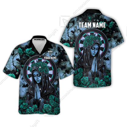Custom Darts Jersey Polo Shirt, Gothic Madonna And Blue Rose, Custom Dart Jersey Team Shirt For Players With Name & Team Name