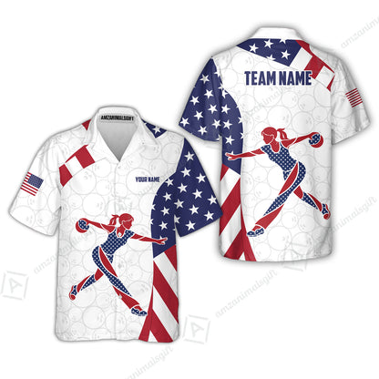 Custom Bowling Jersey Polo Shirt, Patriotic Bowler Silhouette Stars and Stripes, Custom Bowling Jersey Team Shirt For Players With Name and Team Name