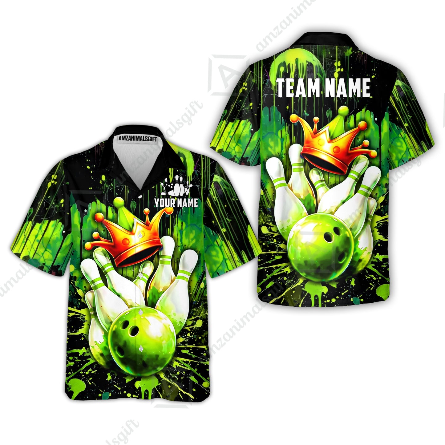 Custom Bowling Jersey Polo Shirt, Neon King Crown, Custom Bowling Jersey Team Shirt For Players With Name and Team Name