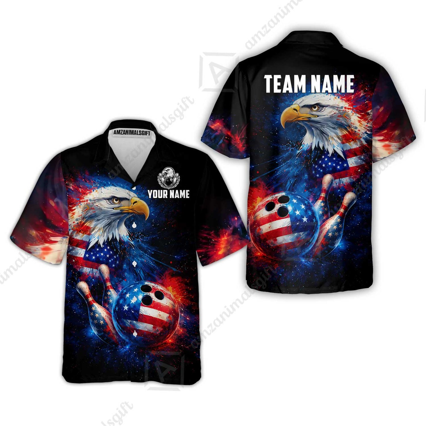 Customized Patriotic Galaxy Eagle Strike Bowling Jersey, Custom Name And Team Name For Bowlers