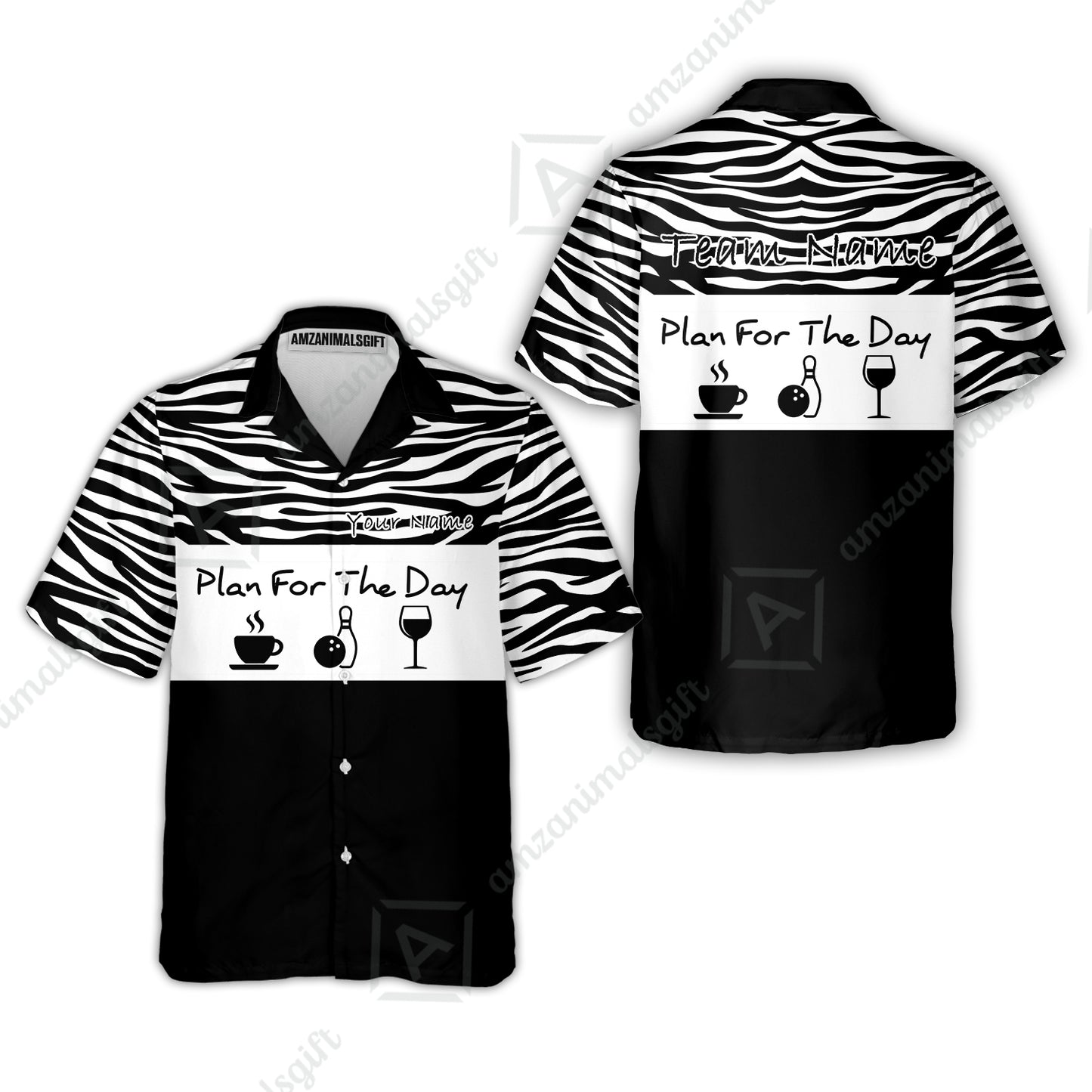 Custom Bowling Jersey Polo Shirt, Plan For The Day Zebra Pattern, Custom Bowling Jersey Team Shirt For Players With Name & Team Name