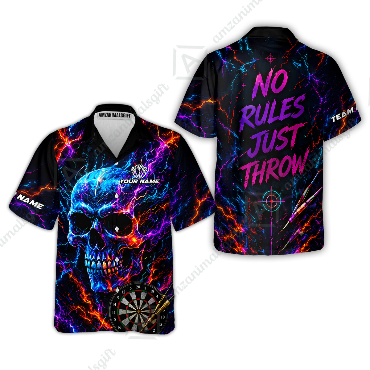 Customized Neon Skull - No Rules Just Throw Darts Jersey, Personalized Name And Team Name For Players