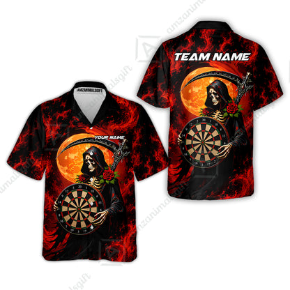 Customized Grim Reaper Holding Dartboard In Moonlight Halloween Darts Jersey, Personalized Name And Team Name For Players