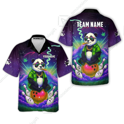 Custom Bowling Jersey Polo Shirt, Chill Panda & Cosmic Vibe, Custom Bowling Jersey Team Shirt For Players With Name & Team Name