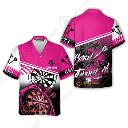 Darts Custom Name Men Polo Shirt, Dartboard Personalized Pink Men Polo Shirt Gift For Darts Lovers, Friend, Team, I'm Sexy And I Throw It