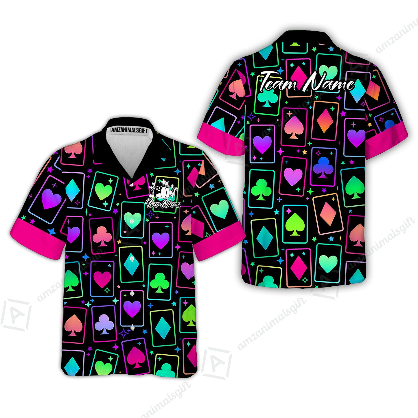 Custom Bowling Jersey Polo Shirt, Cards Neon Bowling, Custom Bowling Jersey Team Shirt For Players With Name and Team Name