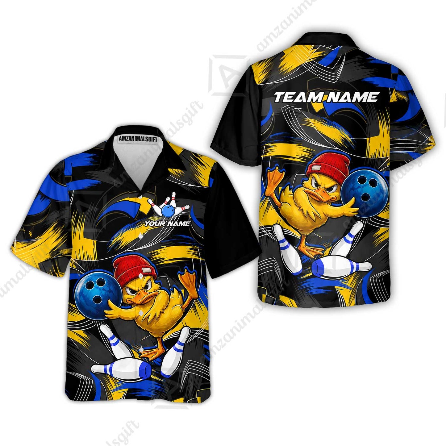 Custom Bowling Jersey Polo Shirt, Angry Grunge Splash Duckling, Custom Bowling Jersey Team Shirt For Players With Name and Team Name