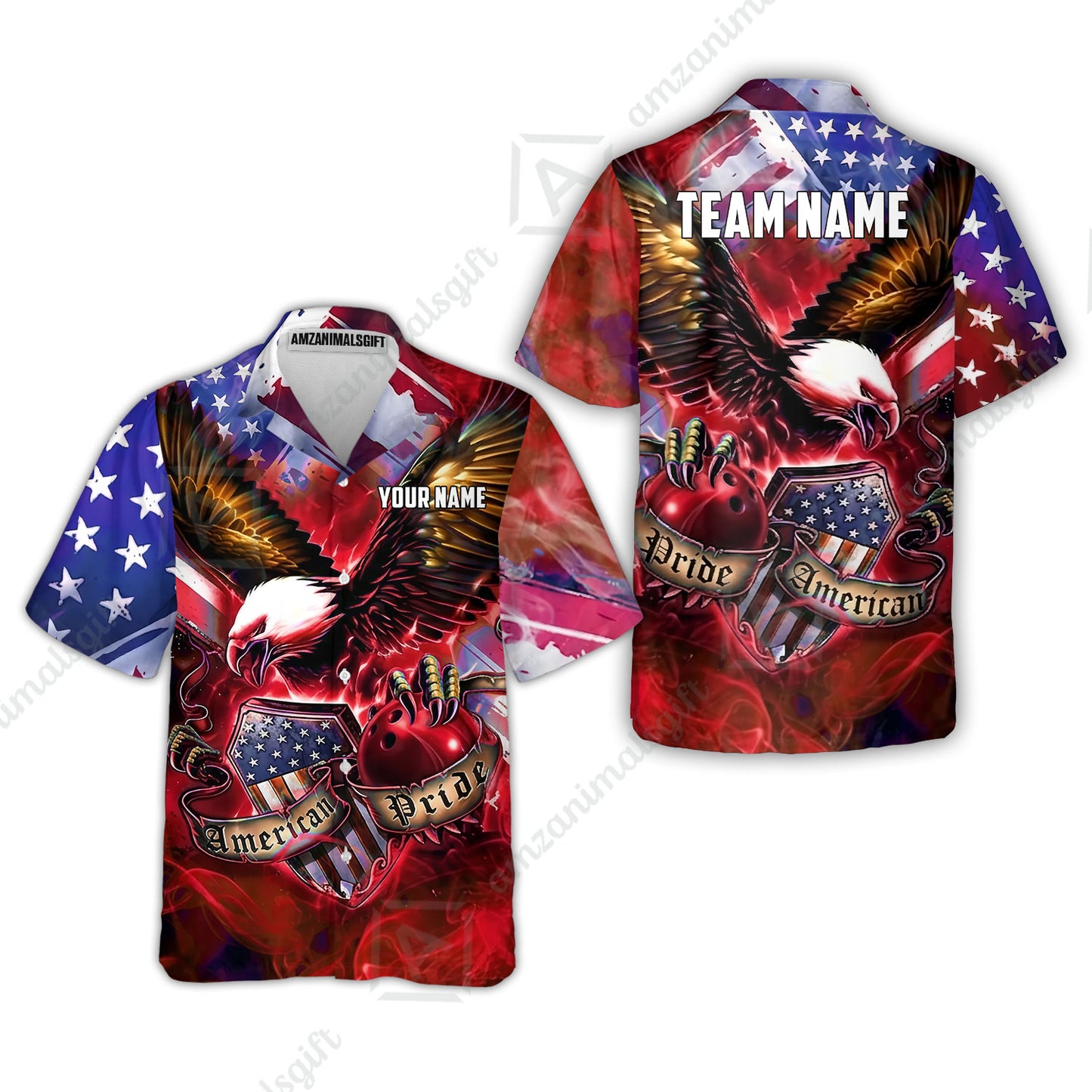 Custom Bowling Jersey Polo Shirt, American Pride Eagle, Personalized Name & Team Name