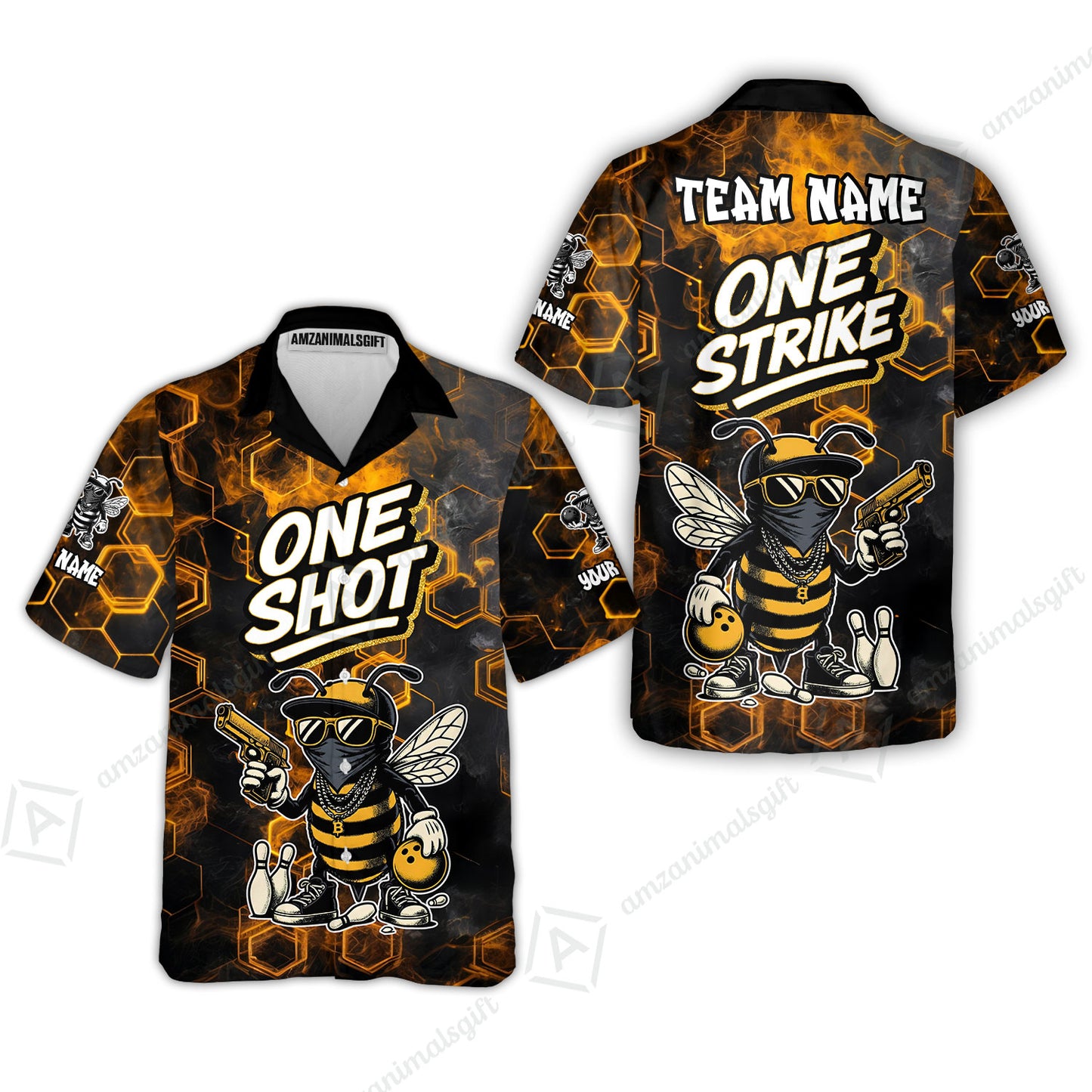 Customized Bowling Unisex Polo Shirt, One Shot HipHop Bee Bowling, Bowling Uniform - Personalized Name And Team Name